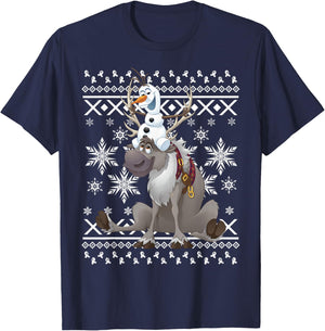 Disney Frozen Olaf Sven Riding Antlers Ugly Sweater T-Shirt - T-Shirt | Navy