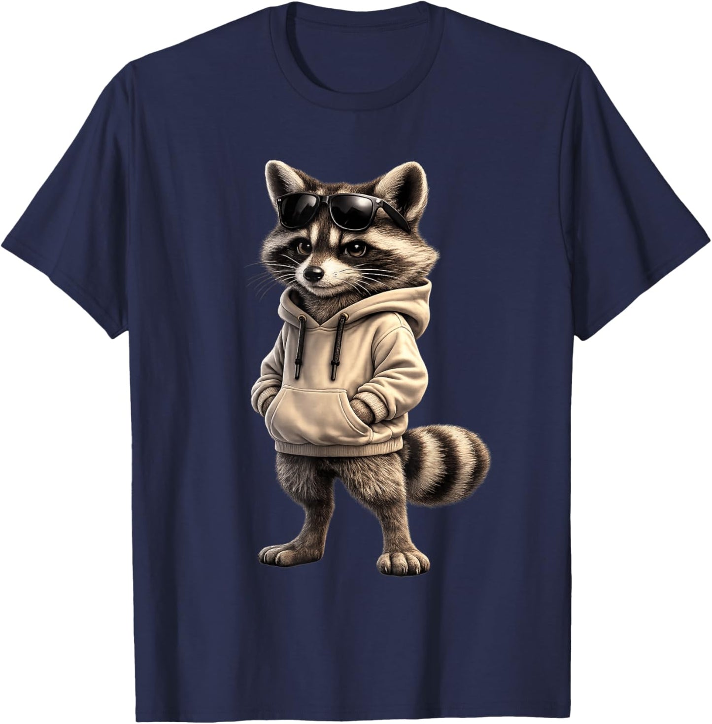 Cool Raccoon Wearing and Sunglasses Funny Raccoon T-Shirt - T-Shirt | Navy