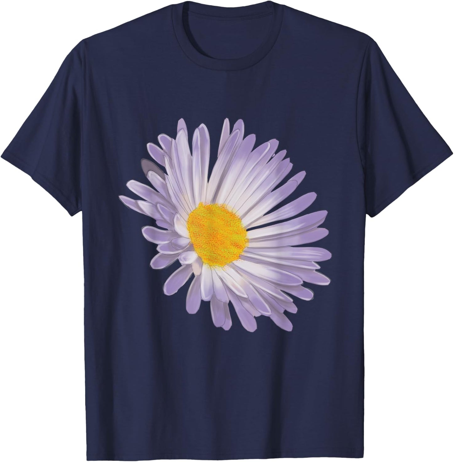Purple Aster Flower, Handpainted Style Graphic Daisy T-Shirt - T-Shirt | Navy