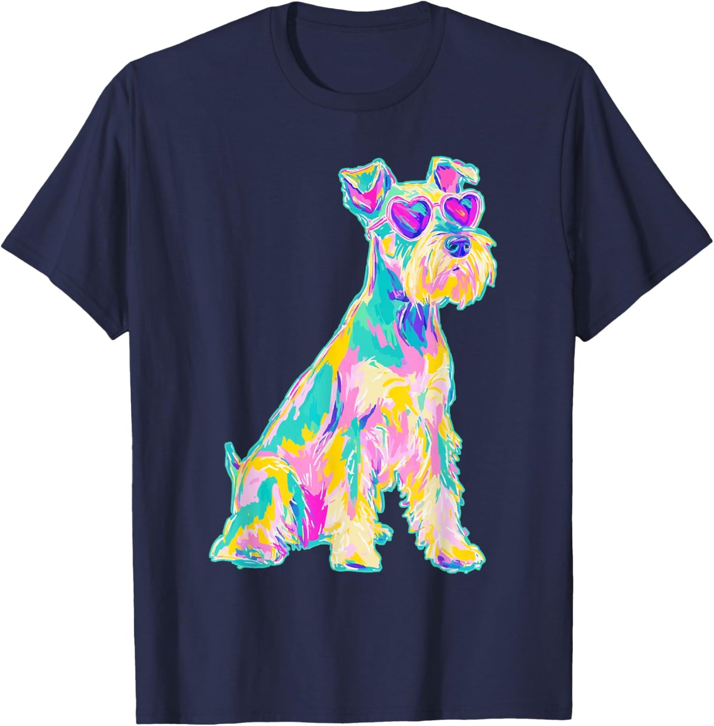 Cute Schnauzer with Heart Sunglasses Coastal Summer Vibes T-Shirt - T-Shirt | Navy