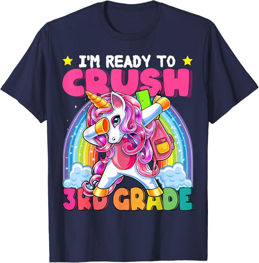 Crush 3rd Grade Dabbing Unicorn Back to School Girls Gift T-Shirt - T-Shirt | Navy