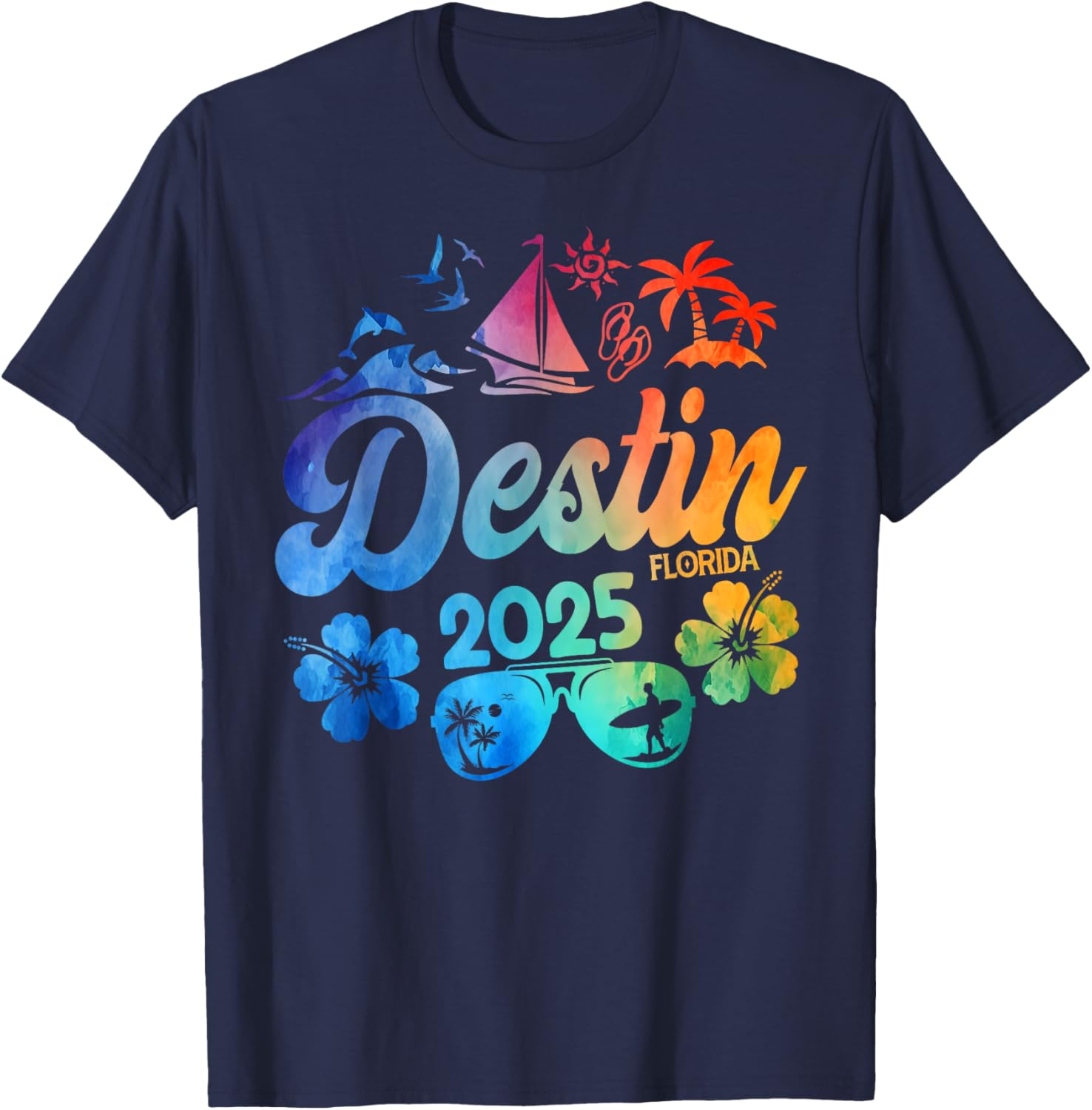 Destin Florida 2025 Tie Dye Vacation Souvenir Matching Group T-Shirt - T-Shirt | Navy