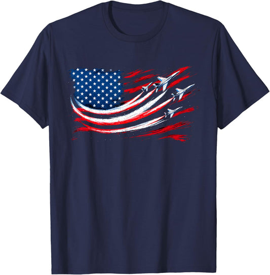 American Flag Aviation Pilot Fighter Jets 4th of July T-Shirt - T-Shirt | Navy