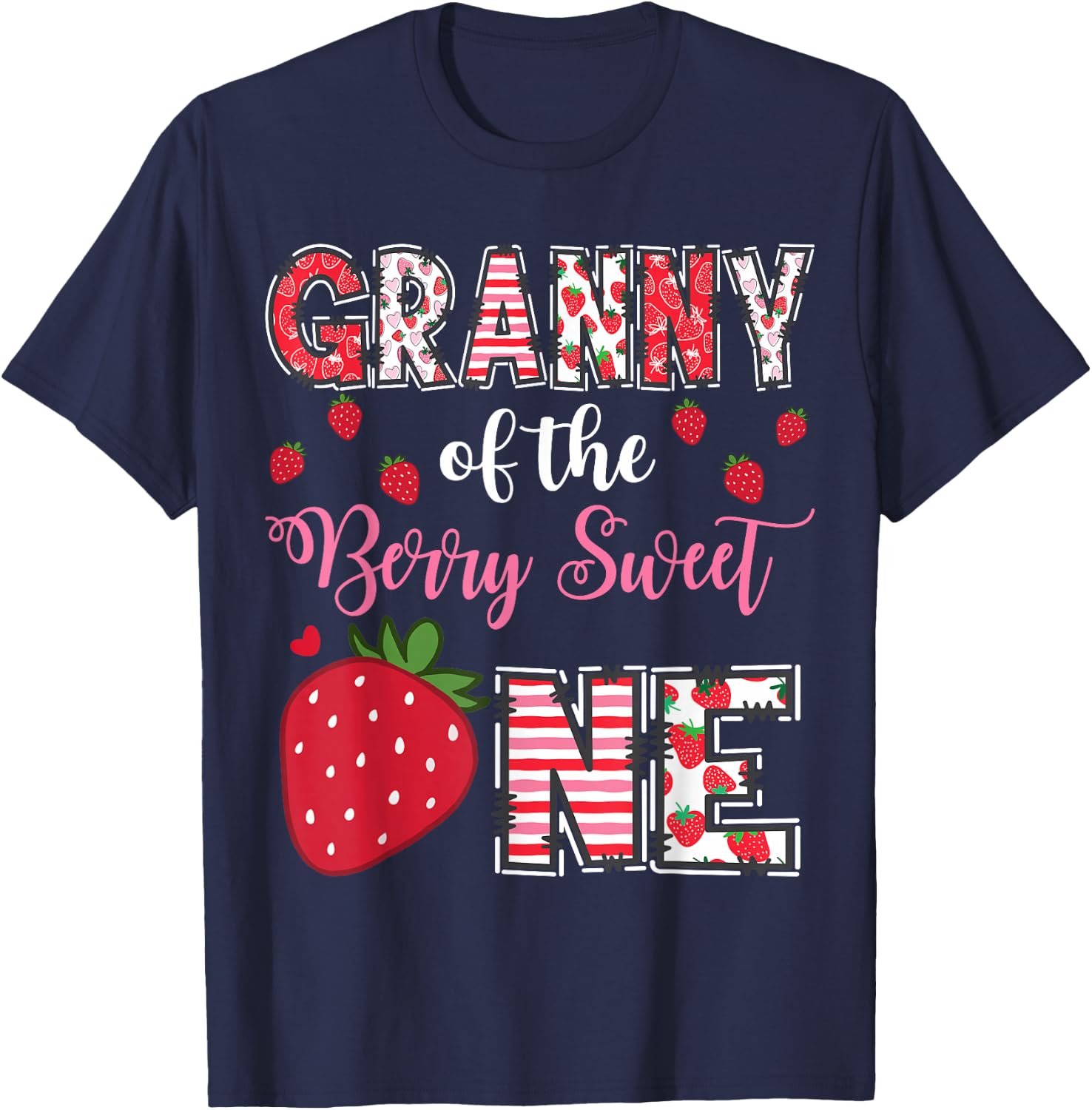 Granny Of The Berry Sweet One Strawberry Birthday Girl T-Shirt - T-Shirt | Navy