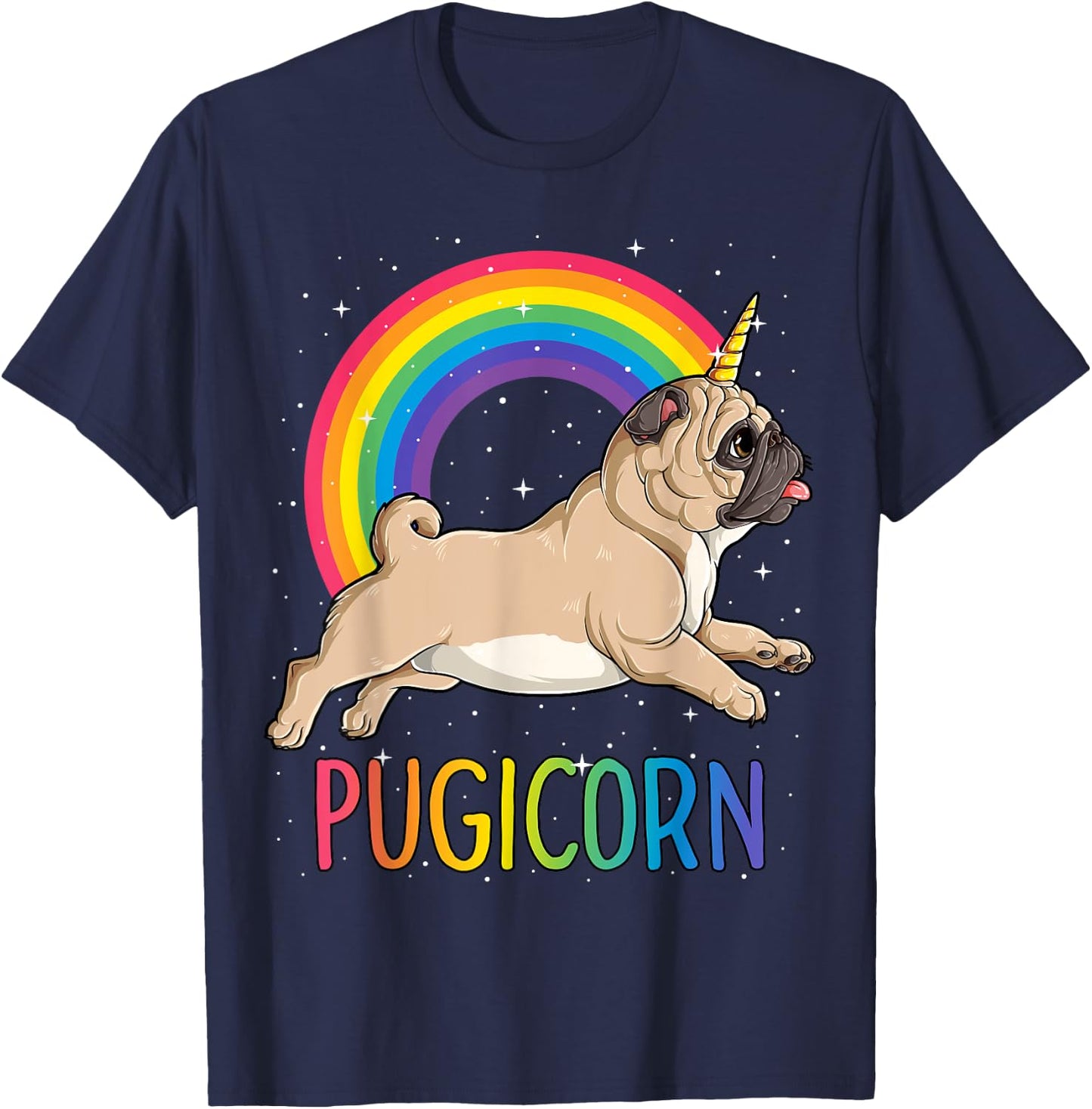 Pugicorn Pug Unicorn T shirt Girls Kids Space Galaxy Rainbow T-Shirt - T-Shirt | Navy