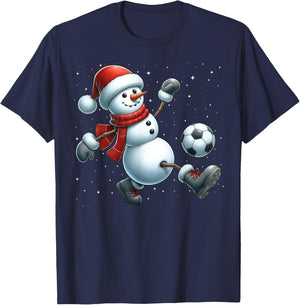 Snowman Soccer Christmas Snow Boys Girls Kids Xmas Party T-Shirt - T-Shirt | Navy
