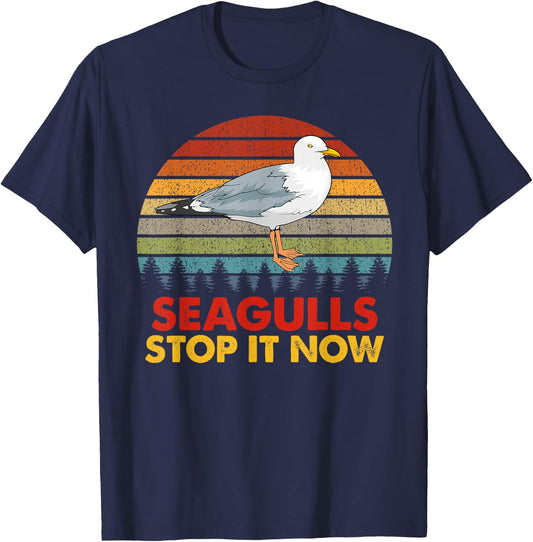 Seagulls Bird Lover Stop It Now Vintage Retro Funny Seagulls T-Shirt - T-Shirt | Navy