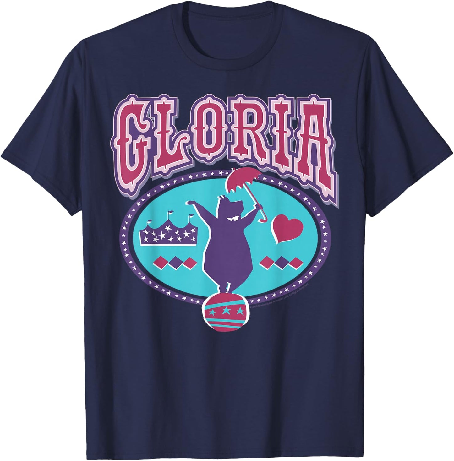 Madagascar Gloria Circus Hippo Silhouette Poster T-Shirt - T-Shirt | Navy