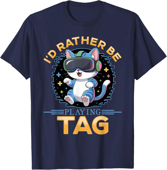 Gaming Cat VR Gamer Men Women Kids T-Shirt - T-Shirt | Navy