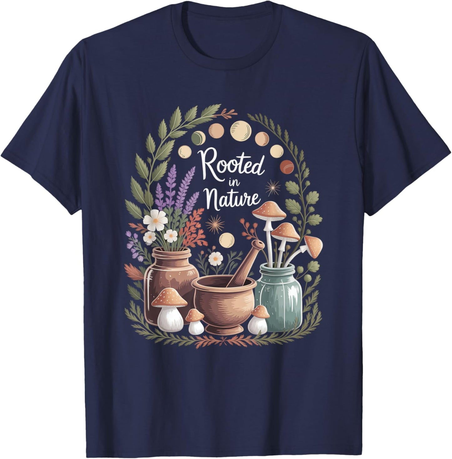 Rooted in Nature Autumn Herbal Witch Moon Magic Witchy T-Shirt - T-Shirt | Navy