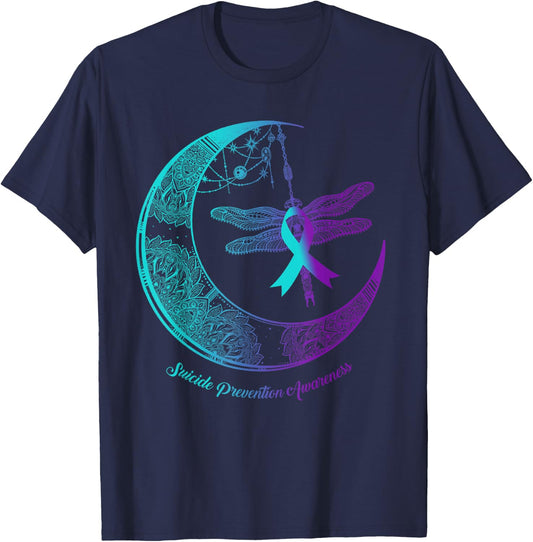 Henna Moon Dragonfly Suicide Prevention Awareness T-Shirt - T-Shirt | Navy