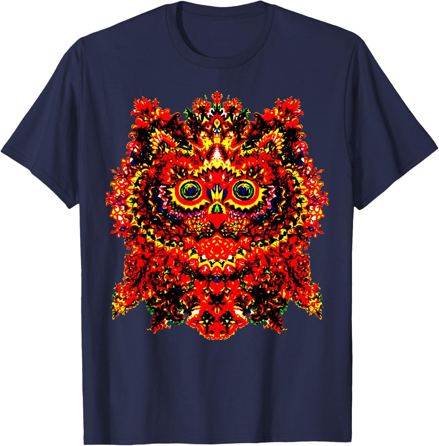 KALEIDOSCOPE KITTY - Louis Wain Psychedelic Cat Art T Shirt T-Shirt - T-Shirt | Navy