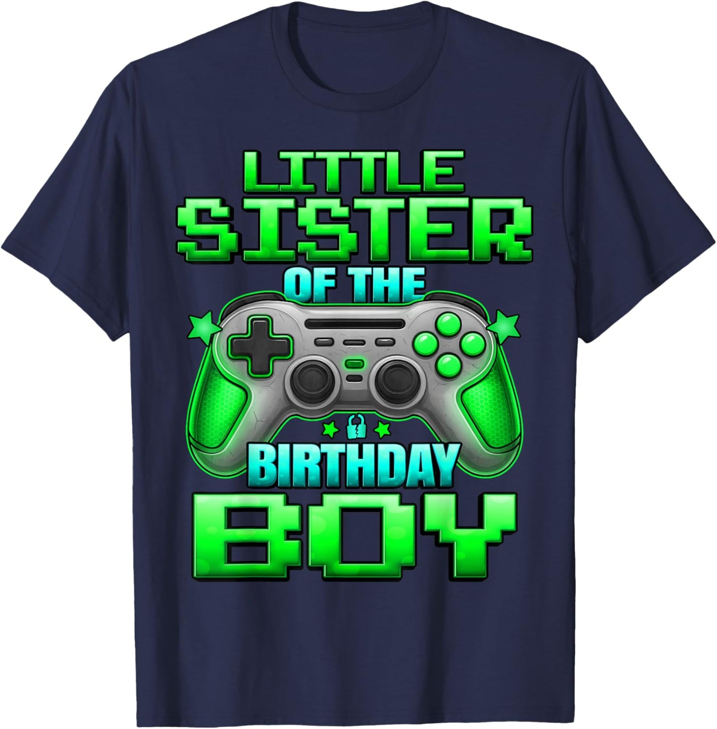 Little Sister of The Birthday Boy Matching Family Lil Sister T-Shirt - T-Shirt | Navy