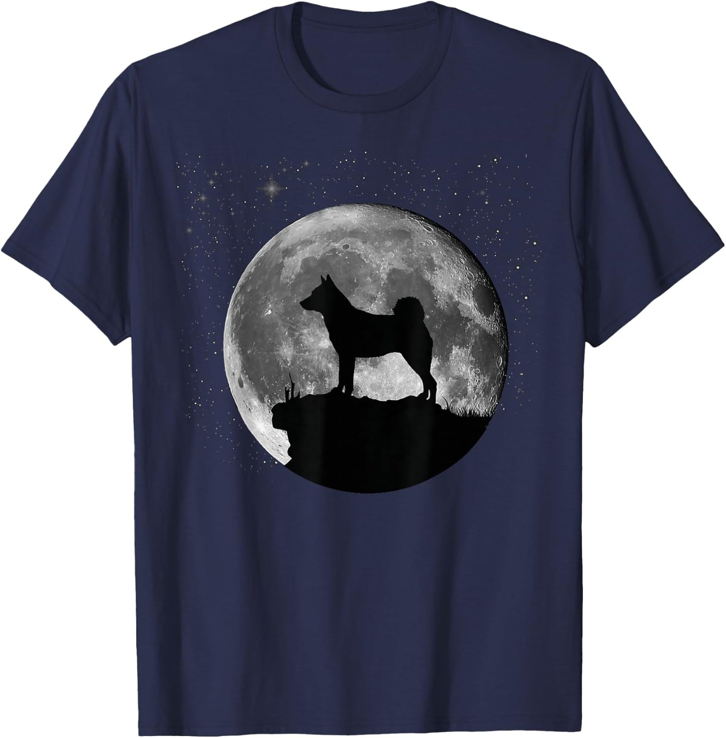 Norwegian Elkhound Dog Moon T-Shirt - T-Shirt | Navy