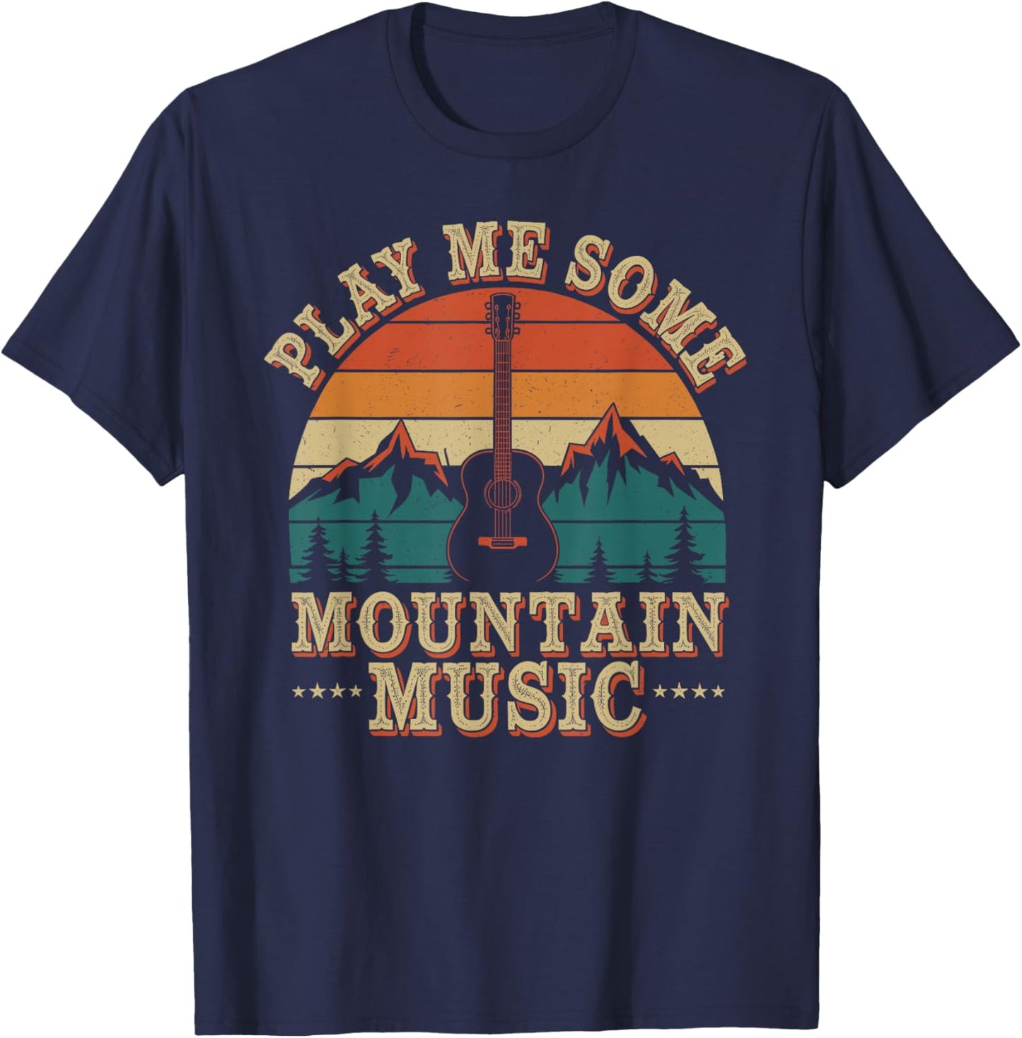 Play Me Some Mountain Music Retro Country Western T-Shirt - T-Shirt | Navy