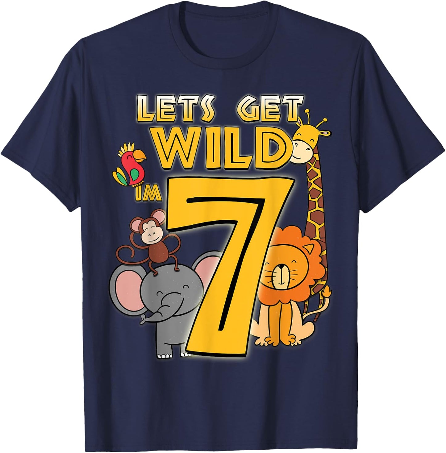 7 Years Old Zoo Animals Safari 7th Birthday Boys Girls T-Shirt - T-Shirt | Navy