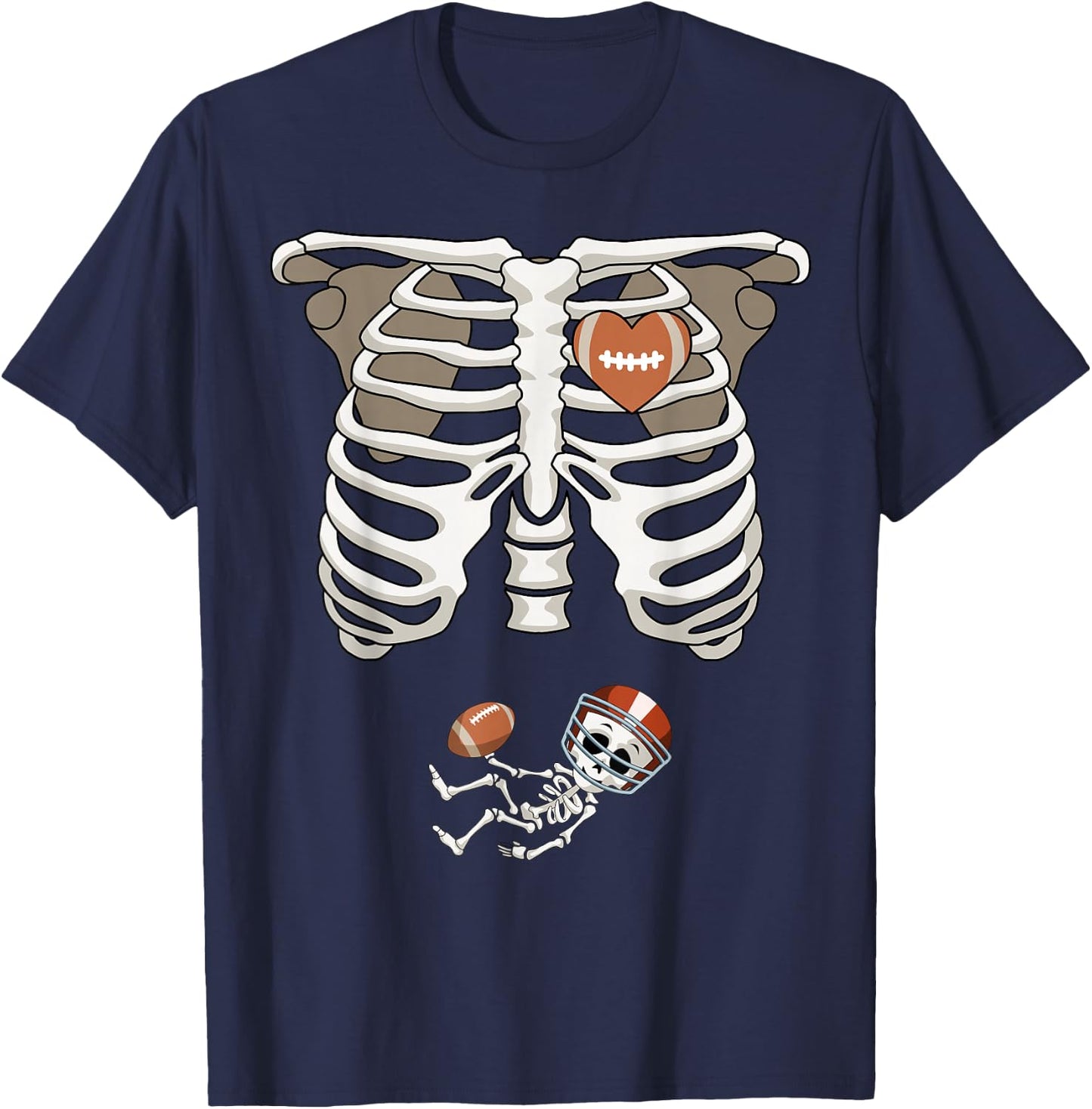 Pregnancy Skeleton Rib Funny Football Bump Gift T-Shirt - T-Shirt | Navy