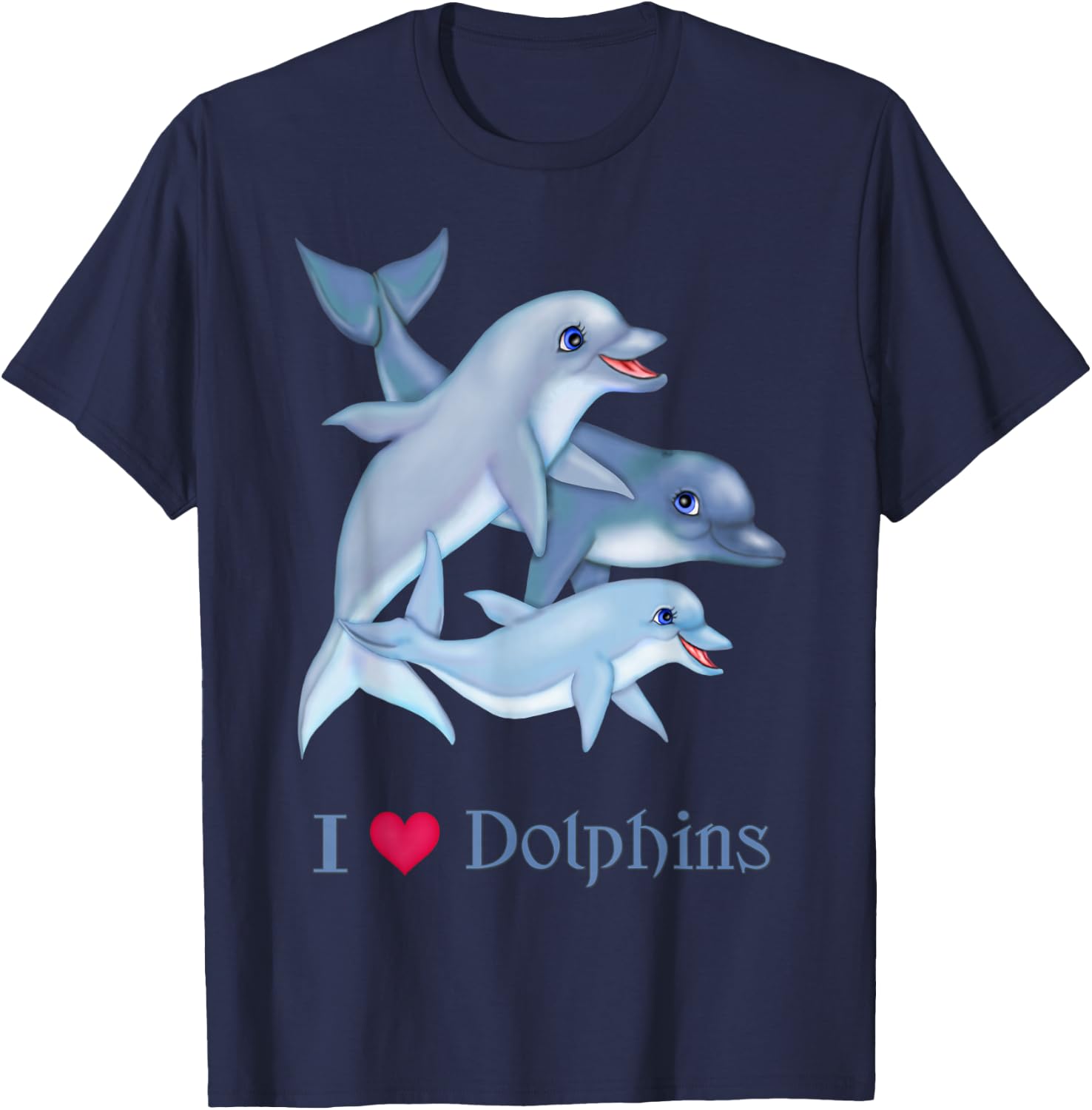 I Love Dolphins Pod Family T-Shirt - T-Shirt | Navy