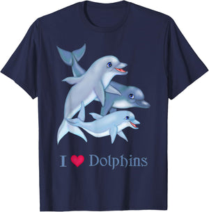 I Love Dolphins Pod Family T-Shirt - T-Shirt | Navy