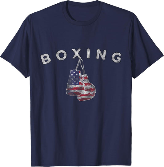 Vintage US Flag Boxing Gloves for July 4th T-Shirt - T-Shirt | Navy