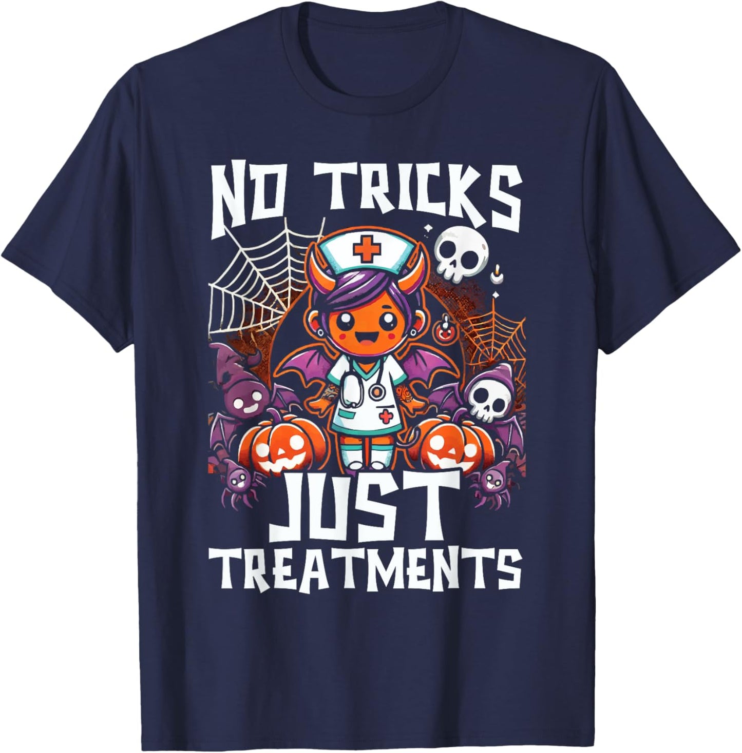 Addiction Nurse Halloween Spooky Nursing Trick Or Treat T-Shirt - T-Shirt | Navy