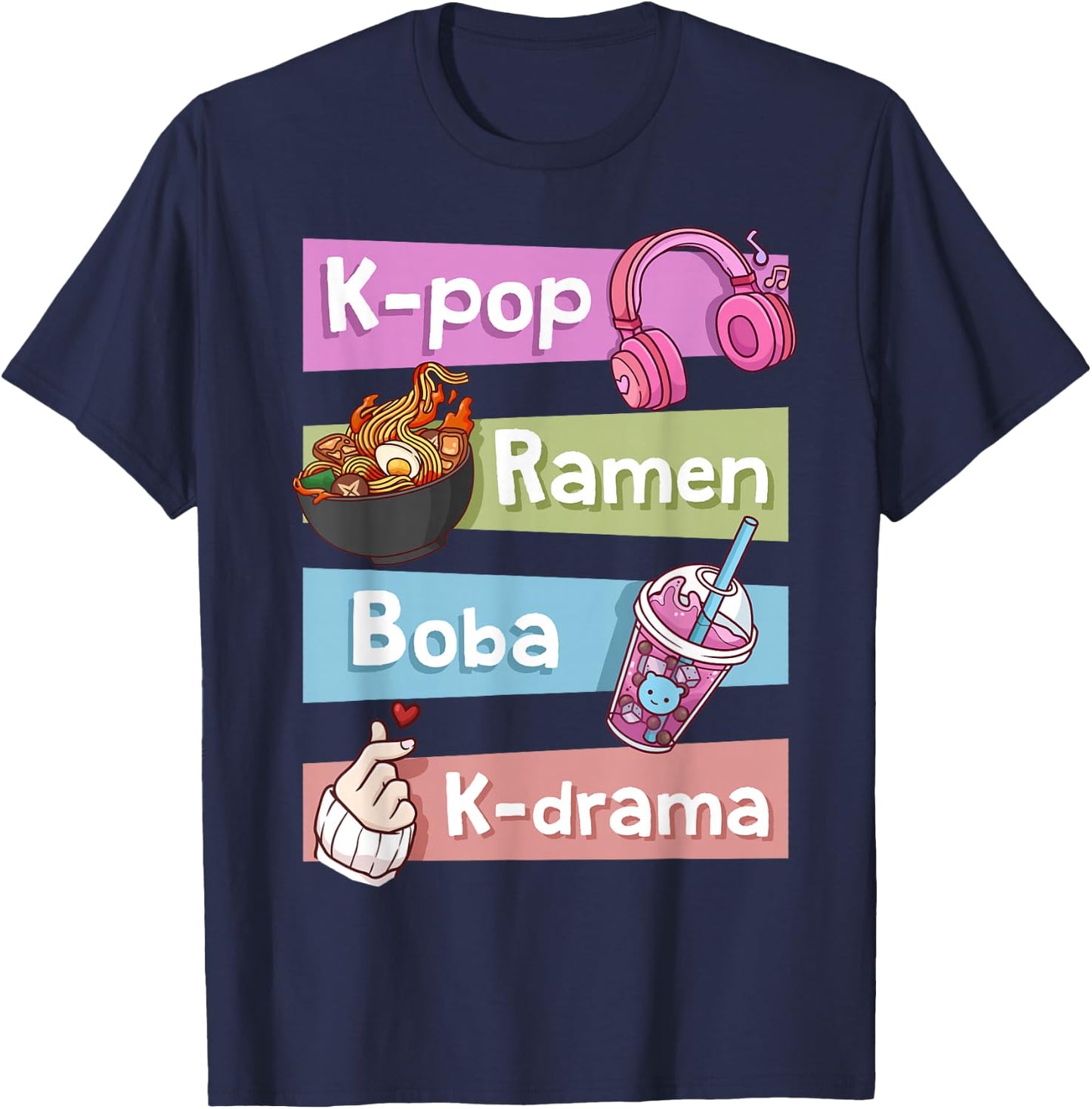 K-Pop K-Drama Ramen Boba Tea Bubble Tea Korean Pop Music T-Shirt - T-Shirt | Navy