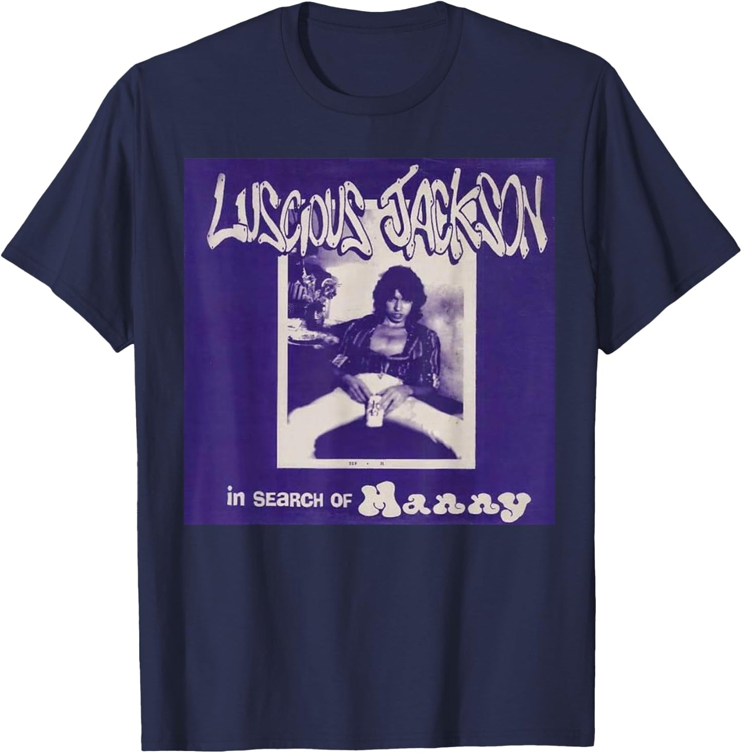 Luscious Jackson original In Search of Manny Album Cover T-Shirt - T-Shirt | Navy