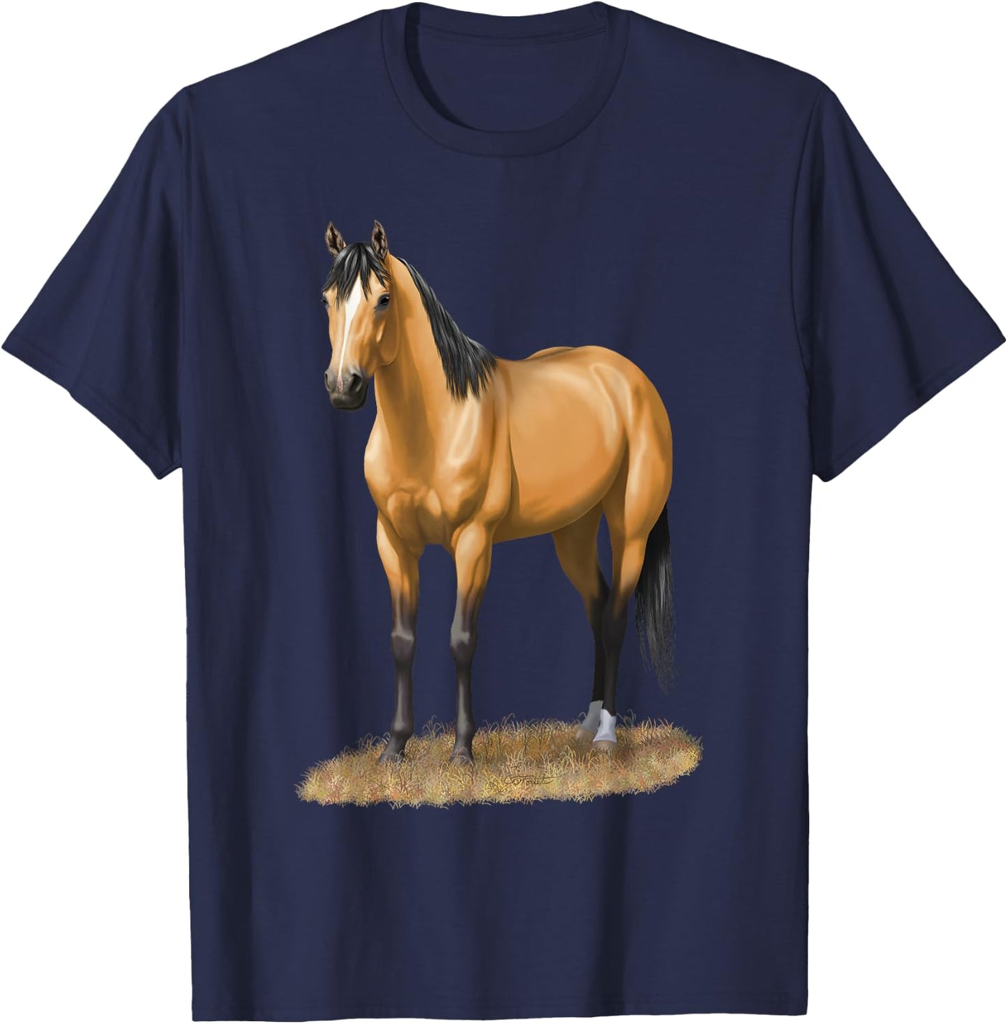 Beautiful Buckskin Dun Quarter Horse Stallion Horse Lovers T-Shirt - T-Shirt | Navy