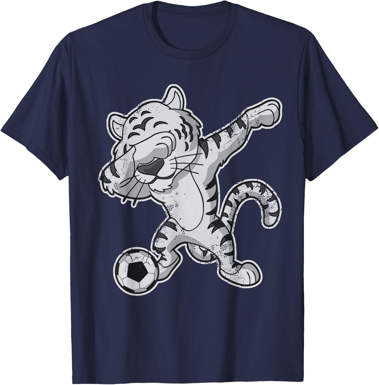Dabbing White Tiger Soccer Team Player T-Shirt - T-Shirt | Navy