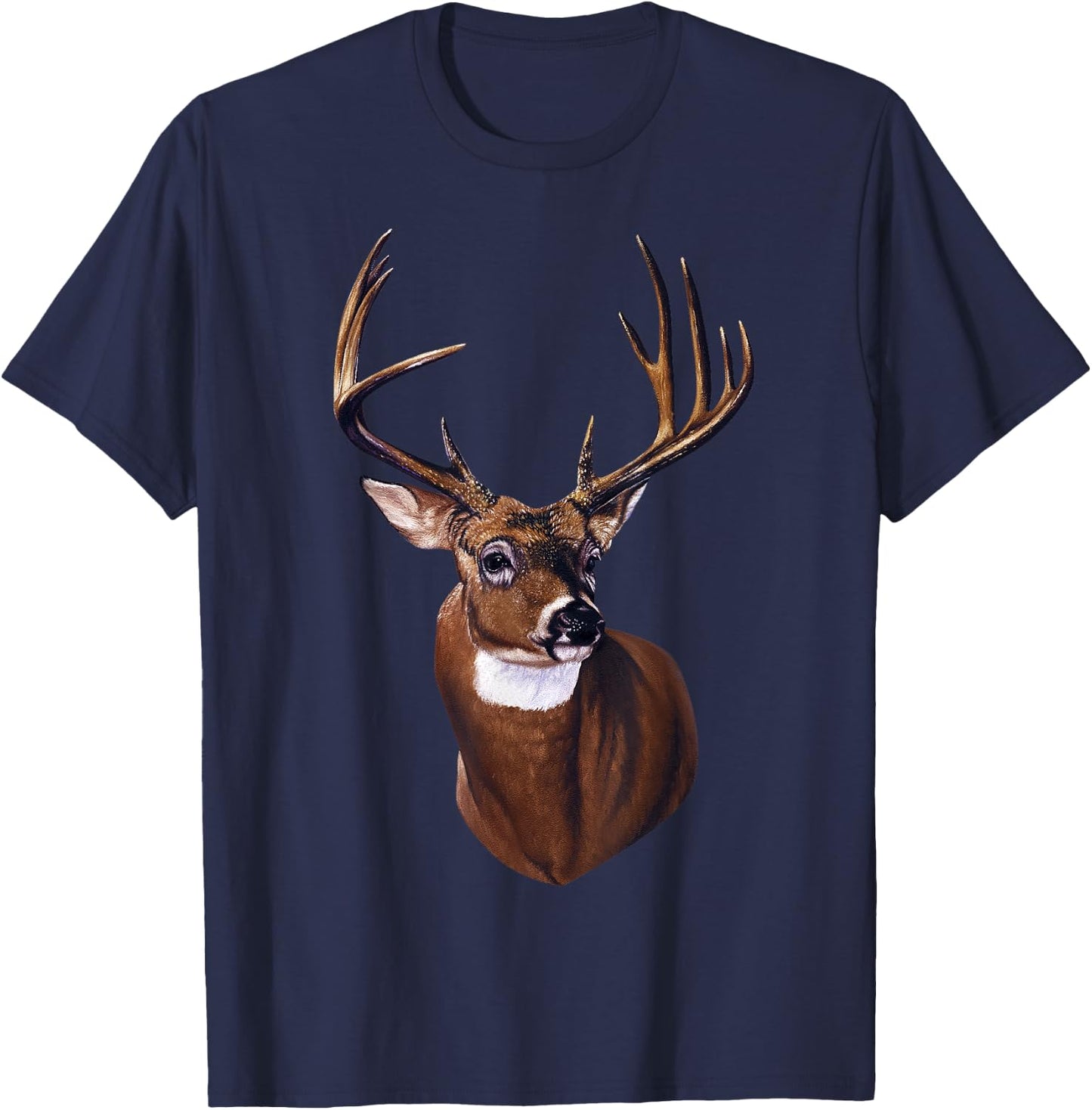 Whitetail Deer Portrait Antlers Wildlife Animal Graphic T-Shirt - T-Shirt | Navy