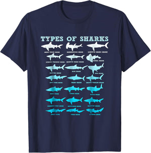 21 Shark Types Marine Biology Men Women Teens Boys Girl Gift T-Shirt - T-Shirt | Navy