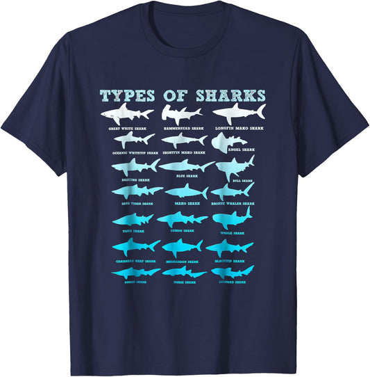21 Shark Types Marine Biology Men Women Teens Boys Girl Gift T-Shirt - T-Shirt | Navy