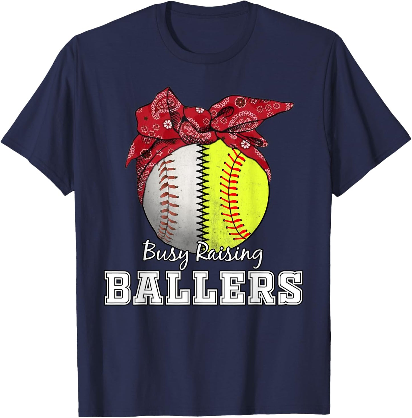 Busy Raising Ballers Softball Baseball baseball mom Gift T-Shirt - T-Shirt | Navy