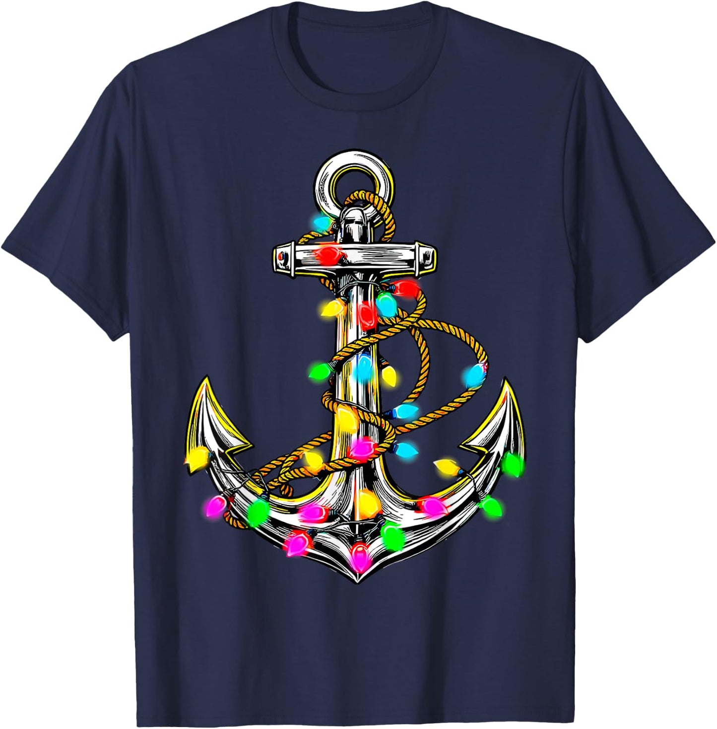 Anchor Christmas Tree Lights Sailor Boat Captain Xmas T-Shirt - T-Shirt | Navy