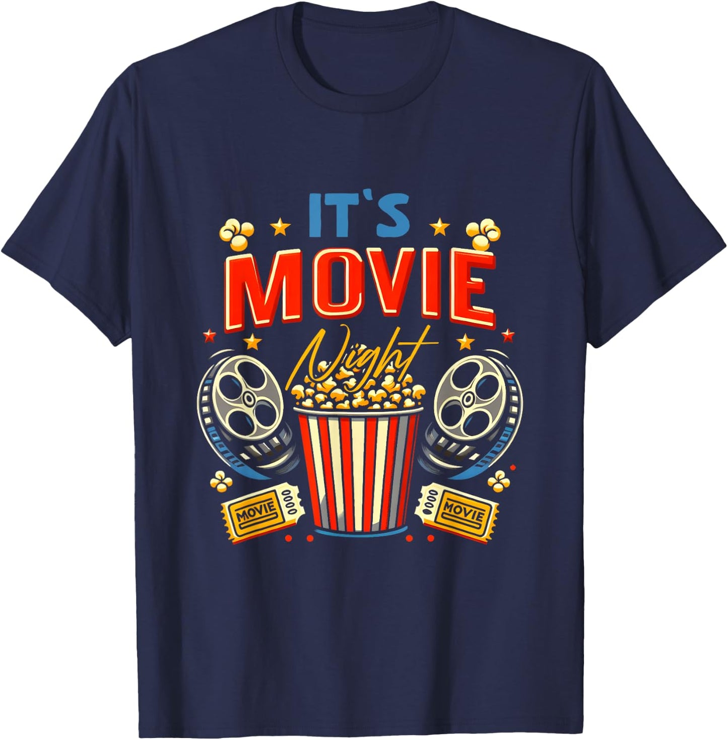 Family It Movie Night For Movie Lover Popcorn Cinema T-Shirt - T-Shirt | Navy