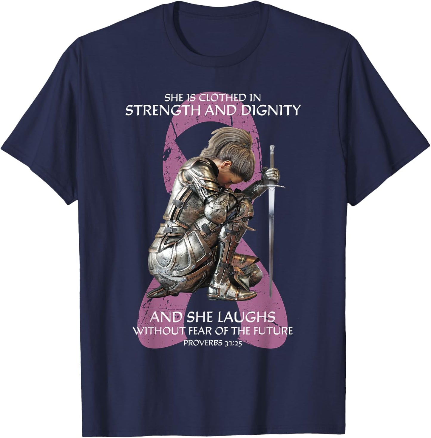 Christian Verse Women Breast Cancer Warrior Survivor Pink T-Shirt - T-Shirt | Navy