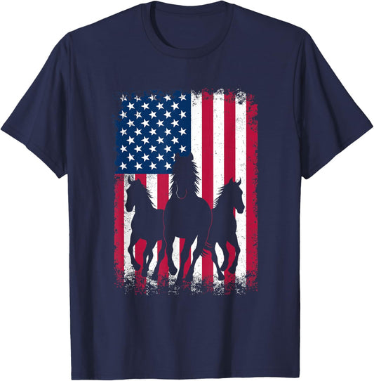 Horse American Flag 250 Years Anniversary USA Fourth of July T-Shirt - T-Shirt | Navy