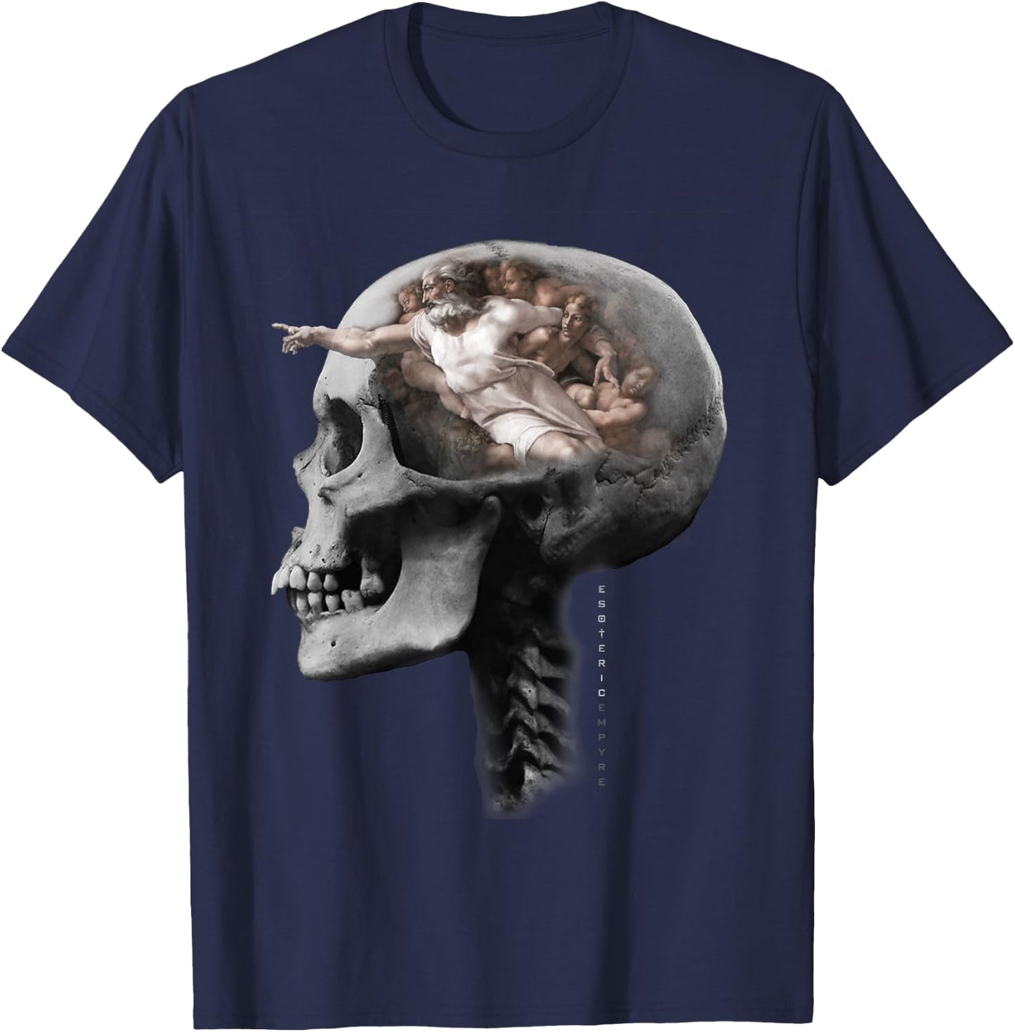Creation of Adam Skull Michelangelo Sistine Chapel T-Shirt - T-Shirt | Navy