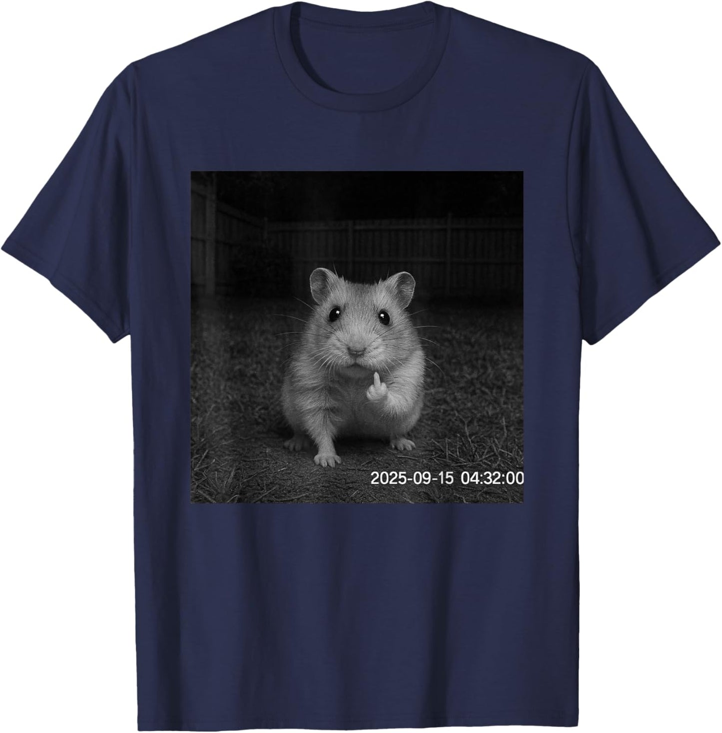 Funny Hamster Flipping Off Middle Finger On Security Camera T-Shirt - T-Shirt | Navy
