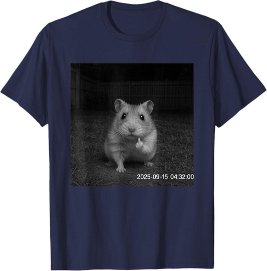Funny Hamster Flipping Off Middle Finger On Security Camera T-Shirt - T-Shirt | Navy