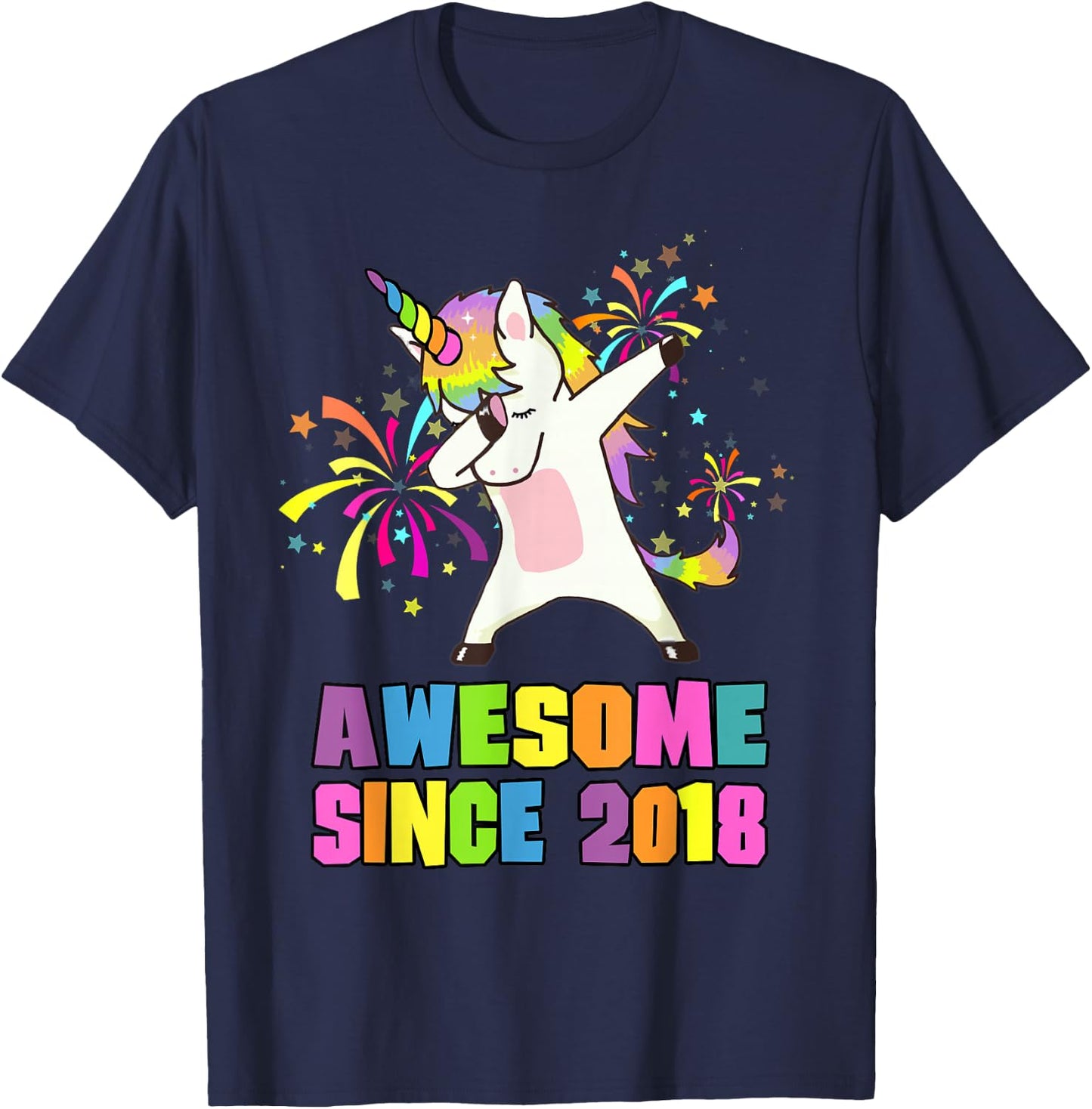 7 Years Old 7th Birthday Awesome Since 2018 Unicorn T-Shirt - T-Shirt | Navy