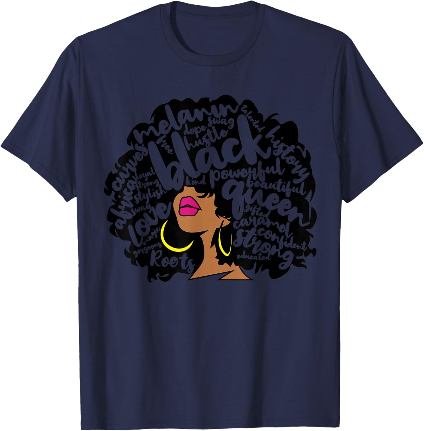 Melanin Women Black History Month October Afro Word Art T-Shirt - T-Shirt | Navy