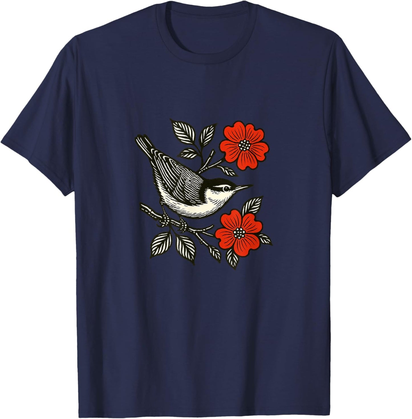 Nuthatch and Scarlet Bloom T-Shirt - T-Shirt | Navy