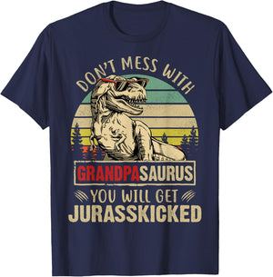 Vintage Dont Mess With Grandpasaurus Youll Get Jurasskicked T-Shirt - T-Shirt | Navy
