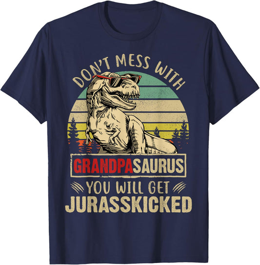 Vintage Dont Mess With Grandpasaurus Youll Get Jurasskicked T-Shirt - T-Shirt | Navy