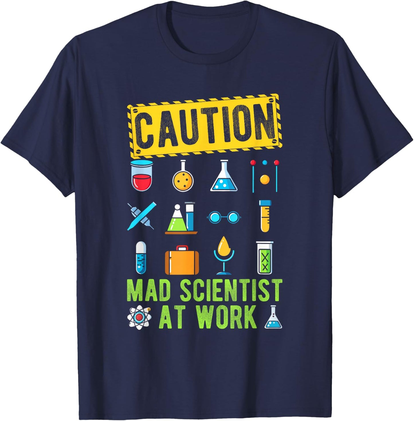 CAUTION Mad Scientist AT WORK Mad Scientist Costume T-Shirt - T-Shirt | Navy