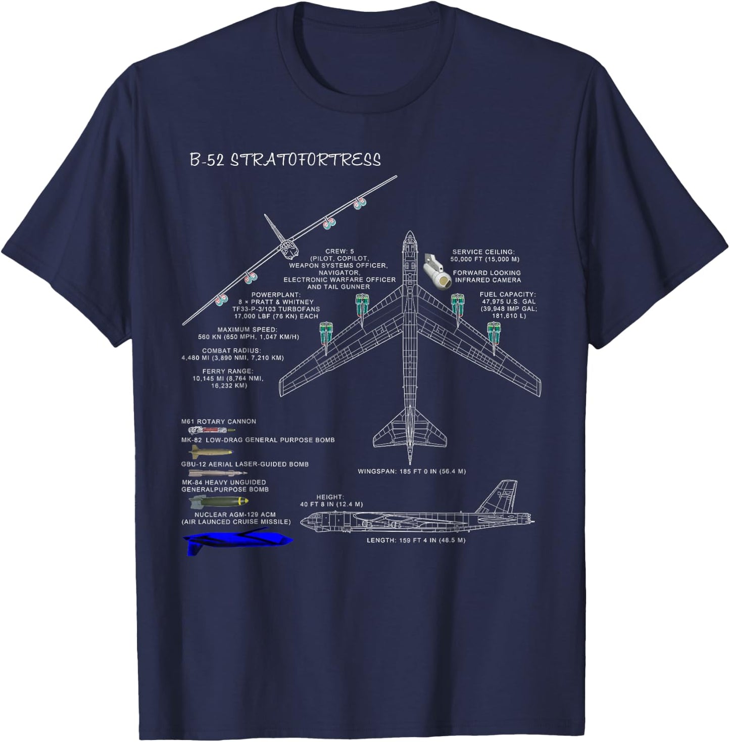 Military Surplus+ B-52 Bomber - Black, Small, Classic Fit, Crew Collar, Short Sleeve, -Adults T-Shirt - T-Shirt | Navy