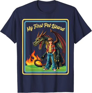 Vintage Child Game Horror, Funny Dragon, My First Pet Lizard T-Shirt - T-Shirt | Navy