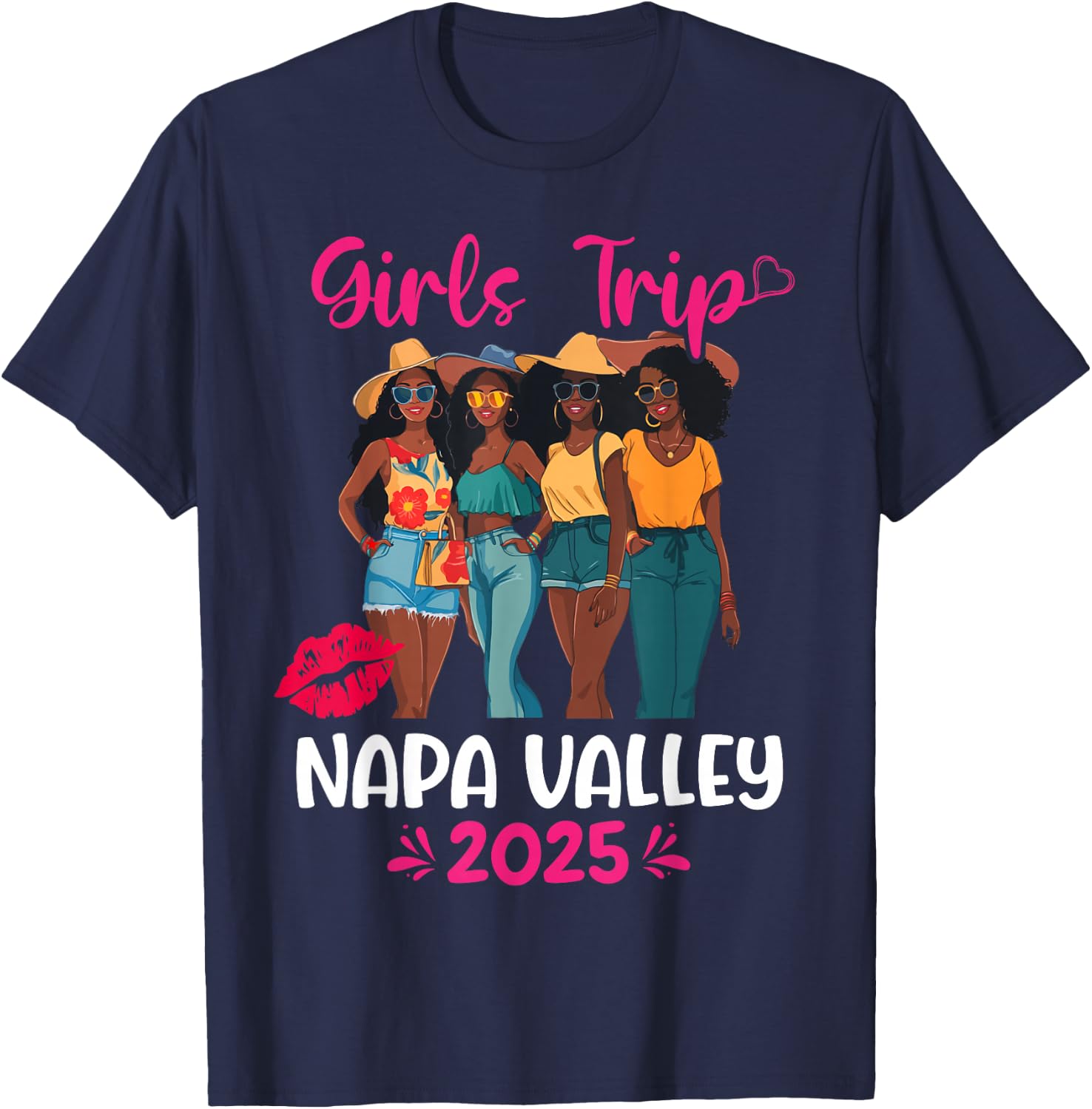 Black Girls Trip Napa Valley 2025 Vacation Matching T-Shirt - T-Shirt | Navy