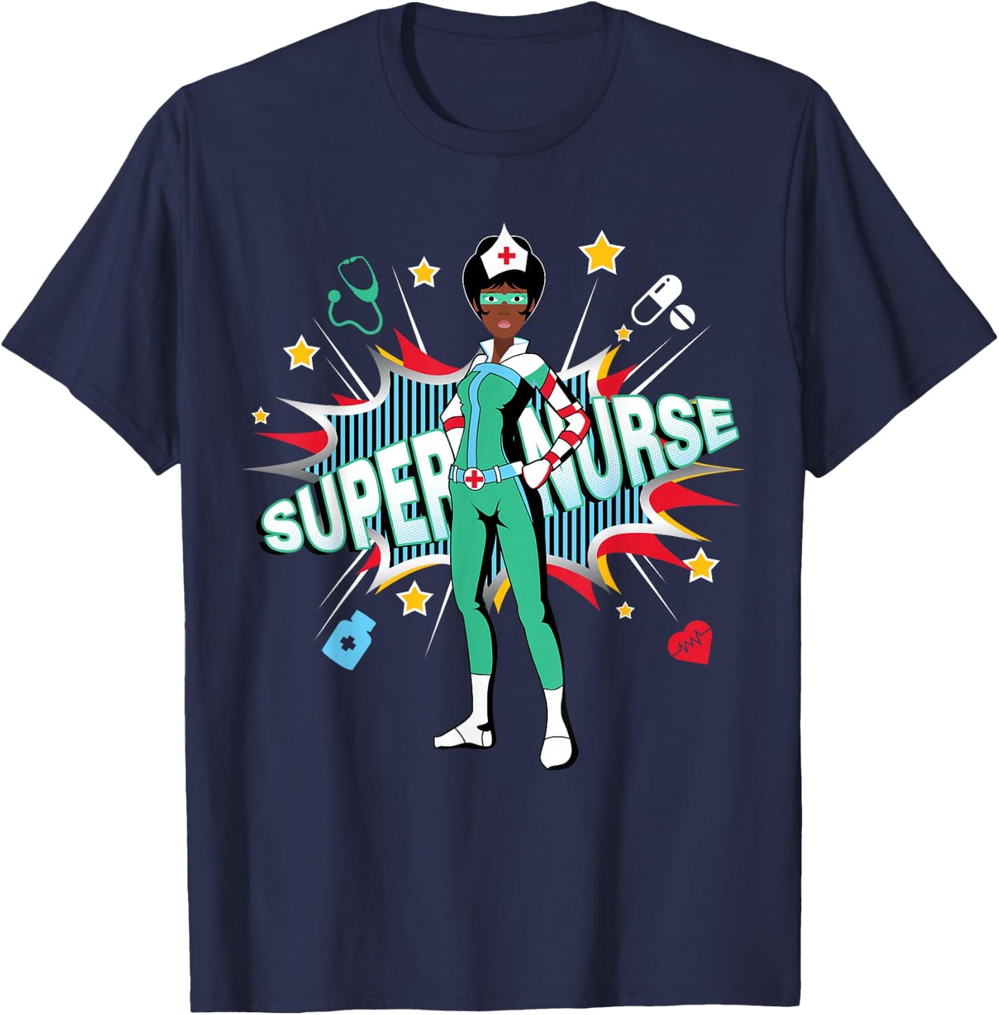 Black Nurses Rock Shirt | Super Hero Funny Black RN Nurse T-Shirt - T-Shirt | Navy